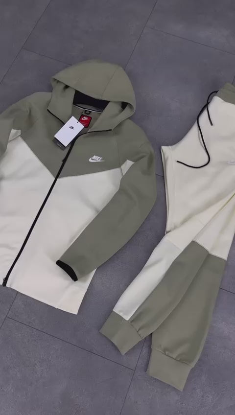 Męski dres Nike Tech Fleece, oliwkowozielony i beżowy. Model 2023. Najwyższa jakość