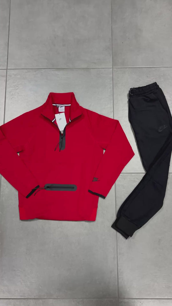 Dres dziecięcy Nike Tech Fleece, czerwono-czarny. Model 2024. Najwyższa jakość