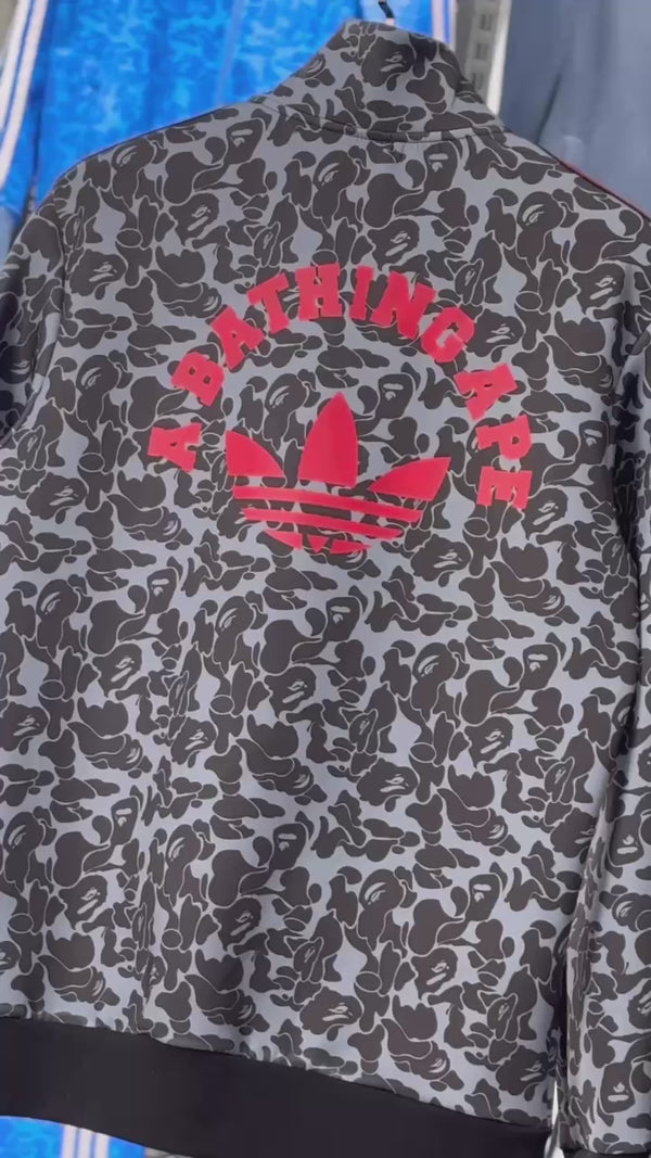 Adidas x A Bathing Ape męski dres, szary-czerwony. Premium jakość