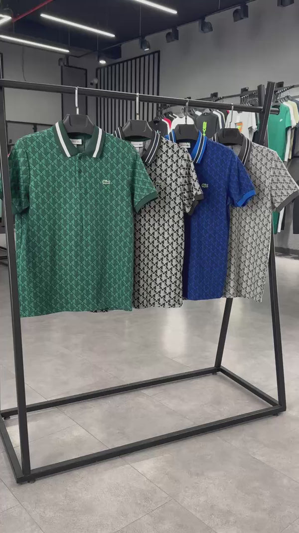 Komplet letni męski Lacoste, polo Jacquard, ciemnoniebieski. Jakość premium