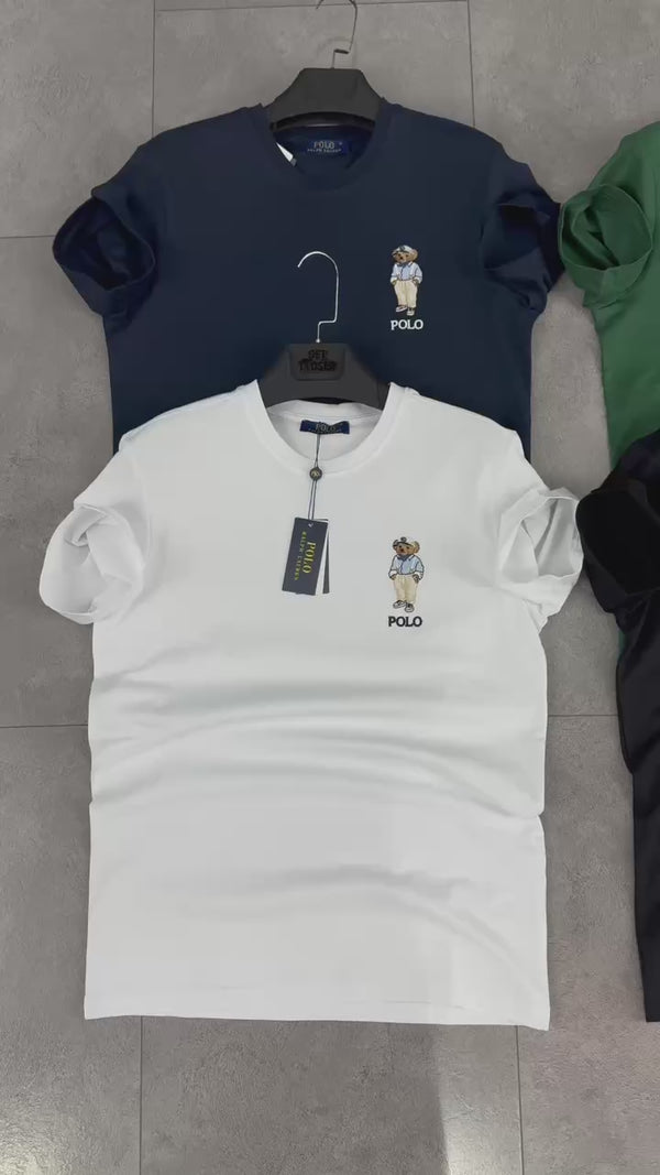 Koszulka męska Ralph Lauren z nadrukiem małego niedźwiedzia, granatowa. Jakość premium