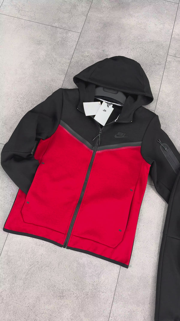 Nike Tech Fleece dziecięcy komplet, czarny i czerwony. Model 2024. Premium jakość